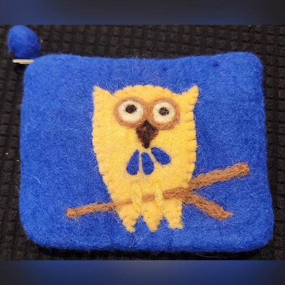 Toni Wool Coin Purse Small Handbag Blue Owl Clutch Bag Patchwork - Picture 1 of 6